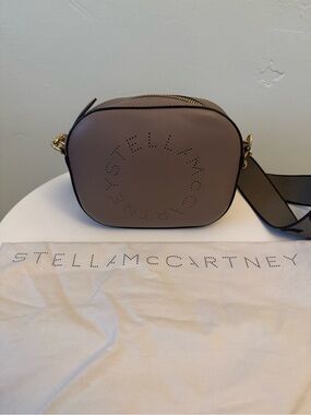 Stella McCartney Taupe Perforated Logo Crossbody with Gold Hardware